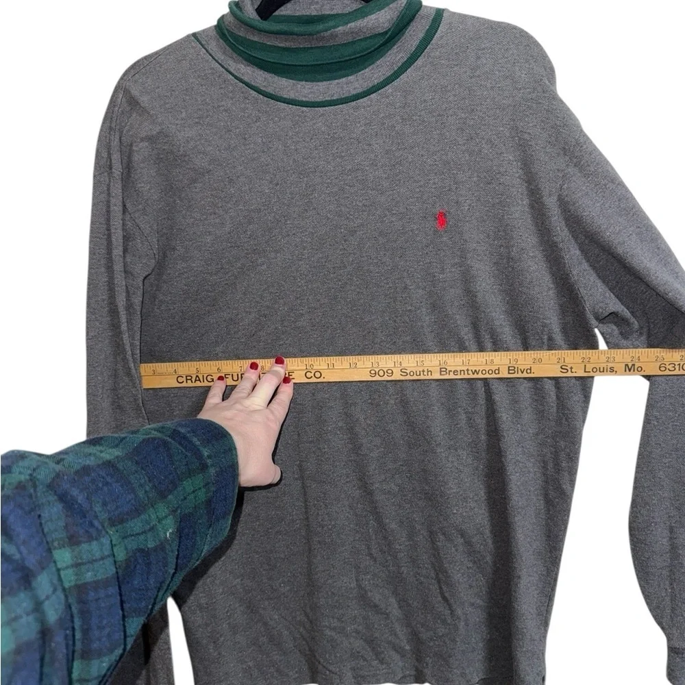 Polo by Ralph Lauren Fold-Over Turtleneck Long Sleeve Shirt Gray Green L